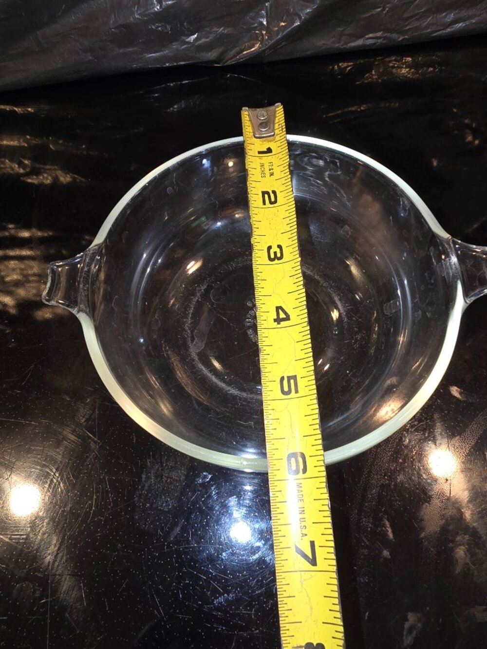 Pyrex Round Clear Glass Casserole Dish Handles Vintage 20 oz 1950-1970 No Lid - Picture 7 of 8